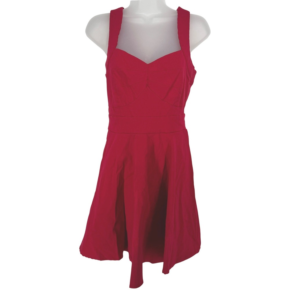 Hot Topic Red Sweetheart Fit Flare Pin Up Dress Wide Straps Tie Back Size Large